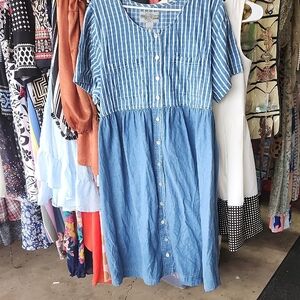 Striped Blue Button-Down Midi Dress